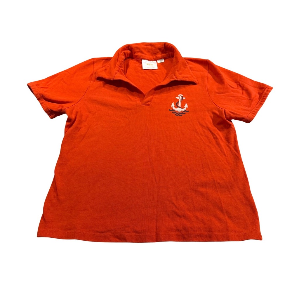 Maeve Anthropologie Nautical Anchor Polo Shirt Embroidery Sailor Coastal M
